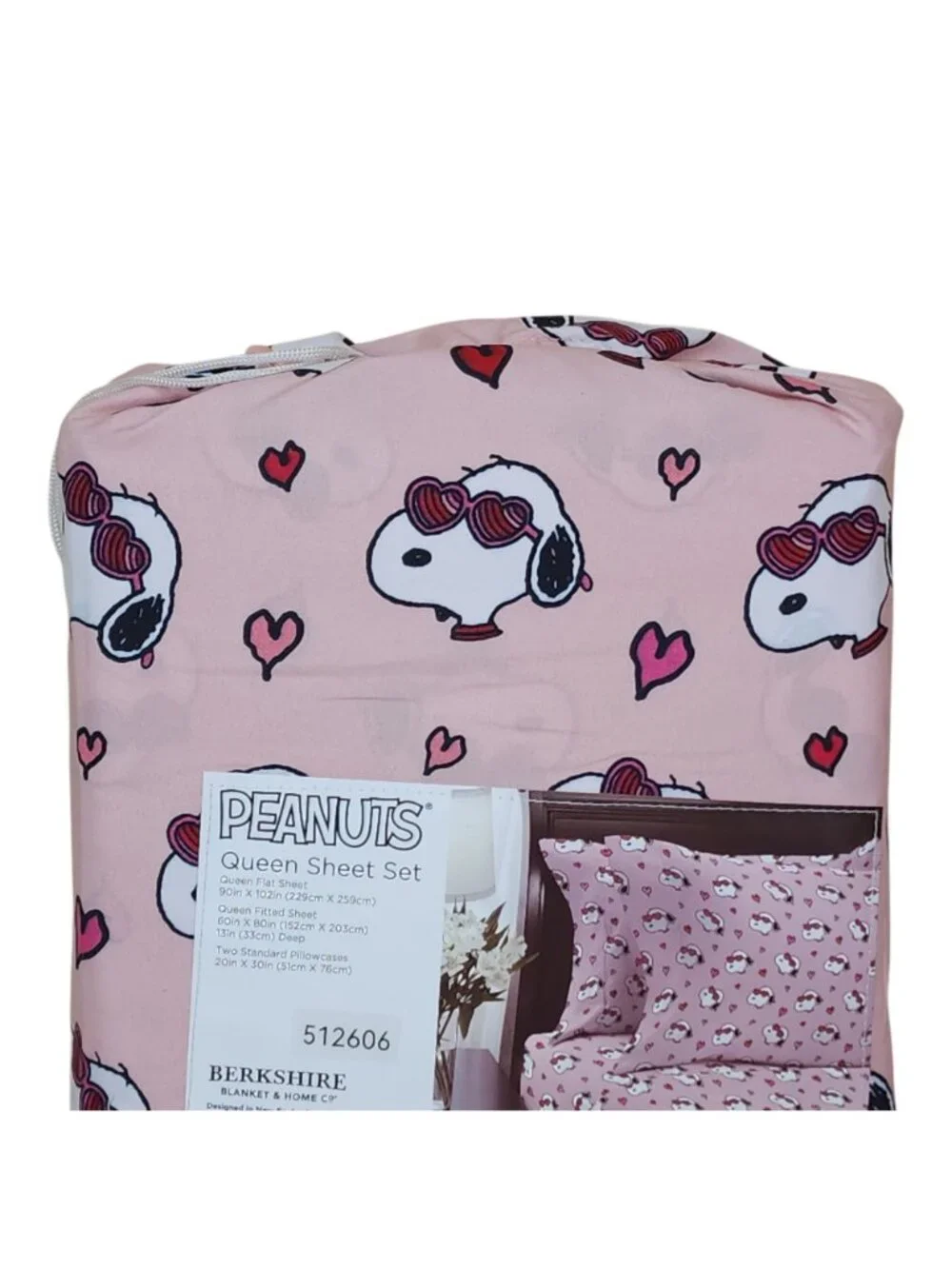 Peanuts Snoopy Queen Sheet Set By Berkshire Hearts Valentines Glasses Pink